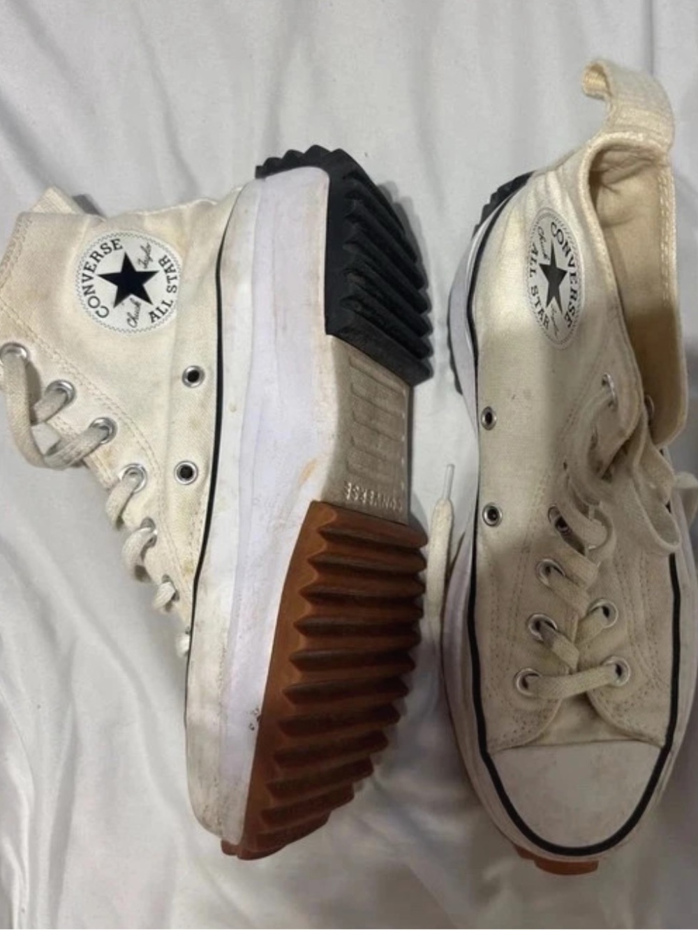 Converse White High-Top Platform Sneakers with Black & Brown Outsoles